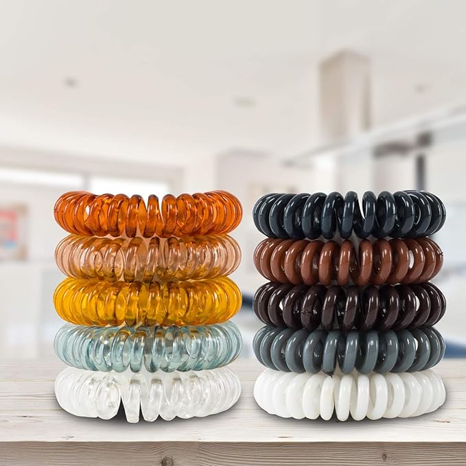 79STYLE 50pcs Spiral Hair Ties For Women Coil Hair Bands Coil Scrunchies Ponytail Holder Plastic Phone Cord Hair Coils For Thin Hiar No Damage (brown/clear)