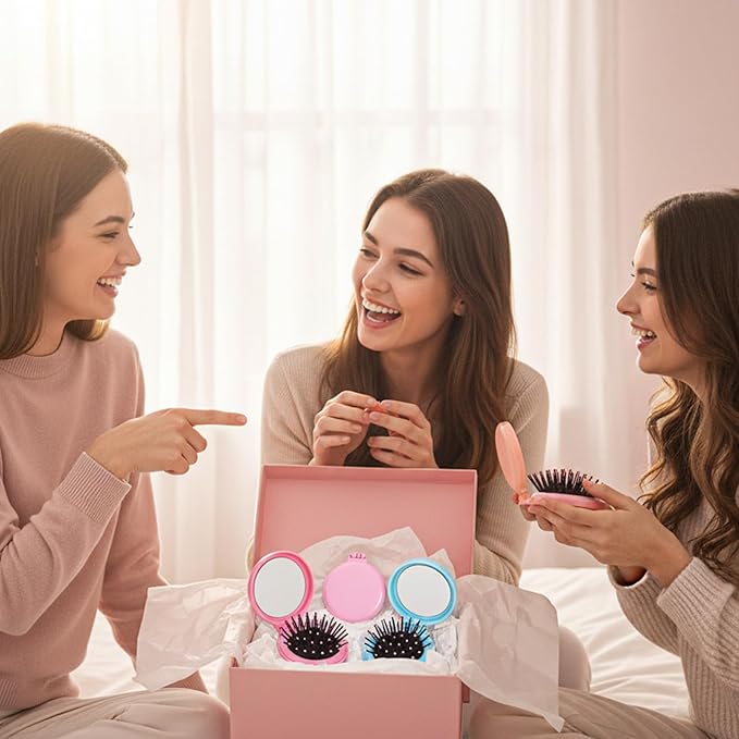 20PCS Mini Hair Brush Bulk,Compact Folding Travel Hair Brushes with Mirror,Mini Travel Brush for Women Girls in 5 Colors
