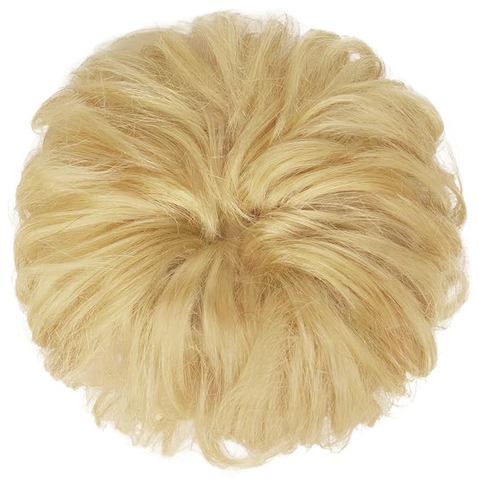 FESHFEN Human Messy Buns - 100% Human Hair Bun Real Scrunchies Hair Pieces Ponytail Extensions Wavy Tousled Updo Chignon Hairpieces for Women, Light Blonde
