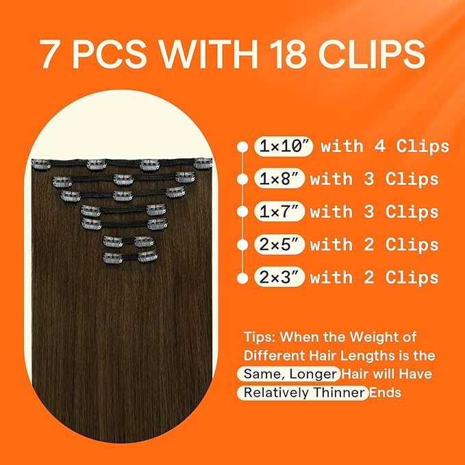 Full Shine Hair Extensions Real Human Hair Clip ins Medium Brown Real Hair Extensions Clip in Human Hair Triple Weft Invisible Clip in Extensions Straight Remy Hair 7 Pcs 120 G 24 Inch