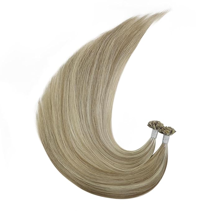 YoungSee K Tip Hair Extensions Light Brown Highlight Ktip Human Hair Extensions for Working Light Brown with Blonde Highlight 20In Soft 50s/50g