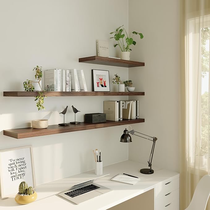Large Floating Shelves for Wall Set of 1 Wooden Wall Shelves 30 in x 12.75 in x 2 in Room Decor Long Shelf with Invisible Wall Mount Bracket for Bedroom Kitchen Living Room Walnut
