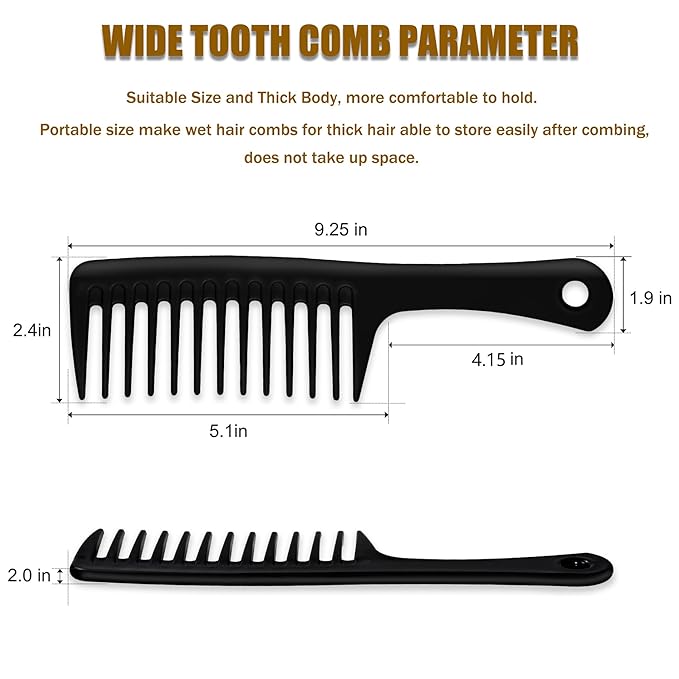MODENGKONGJIAN 4PCS Wide Tooth Comb, Large Hair Detangling Comb Styling Comb for Curly, Wet, Long Hair with Handgrip (Black & Pink)