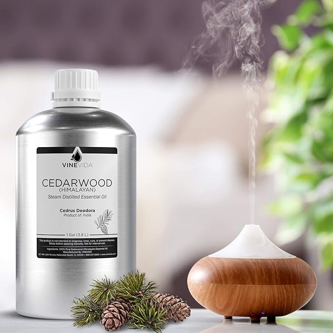 VINEVIDA Cedarwood Himalayan Essential Oil - Gallon Cedarwood Oil Undiluted - Bulk Gallon Essential Oil for Soap Making Safe for Skin - DIY Candle Scents for Candlemaking Scents - 8 lbs Cedarwood Oil