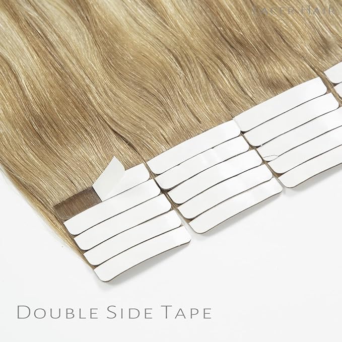 Lacer Hair Remy Tape in Human Hair Extensions Balayage #8/60 Light Brown to Platinum blonde Seamless PU Skin Weft Tape in Real Hair Extensions Double Side 50g 20pcs/set 14 inch