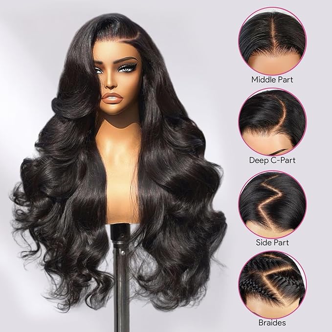 210% Density 13x6 Full Lace Frontal Wigs Human Hair 12A Body Wave Brazilian Virgin Human Hair Pre Plucked HD Transparent Lace Glueless Wigs Human Hair with Baby Hair 32 Inch