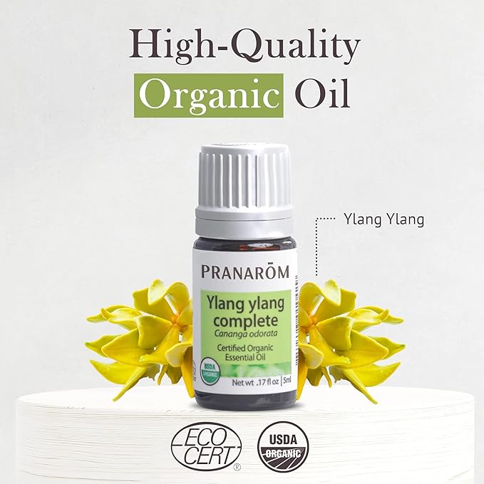 Pranarom USDA Certified Organic Ylang Ylang Essential Oil (5ml), 100% Pure Undiluted Therapeutic Grade from Madagascar for Aromatherapy, Diffuser, Meditation, Massage, Relaxation