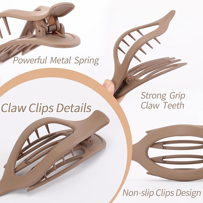 6 Packs Flat Claw Clips for Women, French Concord Flat Hair Clip, Matte Curved Hair Claws Clip for Thin Thick Hair, Lay Down Claws Clips, Durable Strong Hold Hair Clip, Christmas Gifts