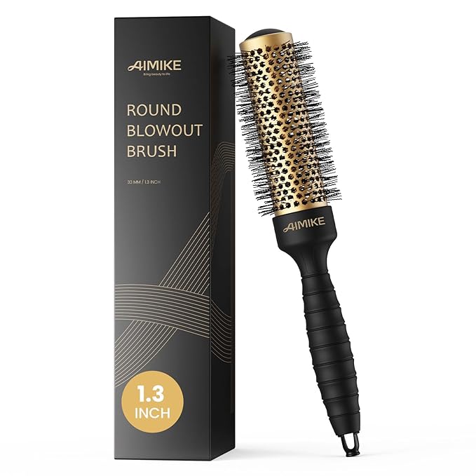 AIMIKE Round Brush for Blow Out, Small Round Hair Brush with Nano Thermal Ceramic Tech, Quick Blow Drying & Styling, Volumizing Blowout Brushes for Women Short Hair, 1.3 in Barrel (Not-electric)