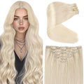 Ve Sunny Clip in Human Hair Extensions Platinum Blonde Clip in Hair Extensions Real Human Hair Clip on Extensions Human Hair Daily Use 120g 7pcs 16inch
