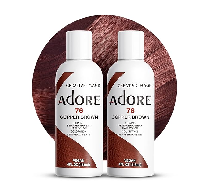 Adore Semi Permanent Hair Color (076 Copper Brown) | Vegan & Cruelty-Free Brown Hair Dye | No Ammonia, No Peroxide, No Alcohol | 4 Fl Oz Each (Pack of 2)