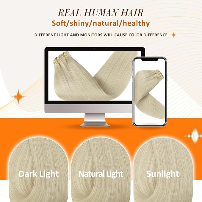 Full Shine Platinum Blonde Human Hair Clip in Extensions Platinum Blonde Clip in Hair Extensions Invisible Seamless Clip ins for Women 18 Inch 8 PCS 120 Grams