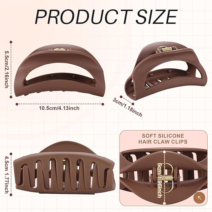 4Pcs Cloud Claw Clips for Women, 4.1" Non-Slip Strong Hold Hair Claws, Unbreakable TPEE-Silicone Blend, Large Bendable Cozy Hair Clip for Thin/Thick/Curly Hair, All-Day Comfort Matte Jaw Clip