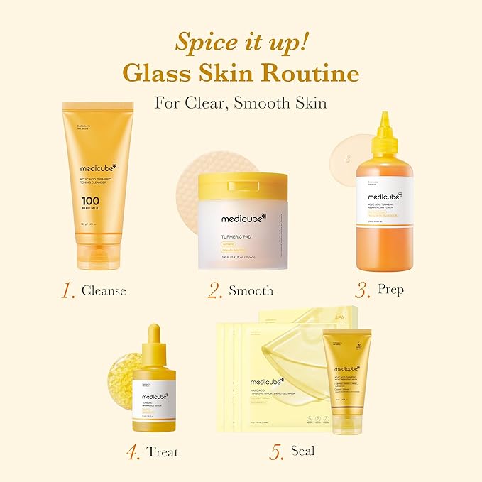 medicube Kojic Acid Turmeric Clarifying Toner Pad for Troubled Skin & Use After Spot Care | Soothing & Calming with Kojic Acid, Turmeric, Niacinamide, and Glycolic Acid | Korean Skin Care, 70 Pads