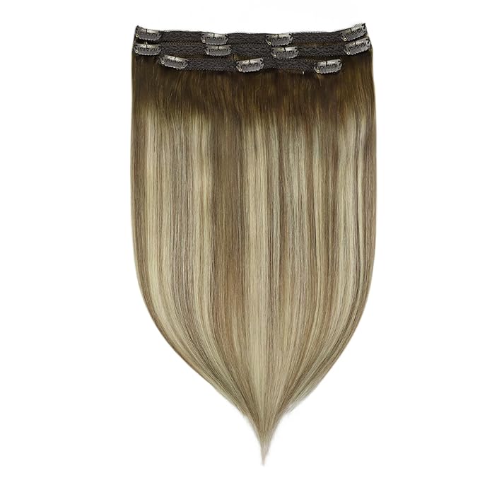 Full Shine Remy Hair Extensions Clip in Short 3 Pcs 60 G Balayage Walnut Brown to Ash Brown Mix Light Blonde Real Hair Clip in Extensions 14 Inch
