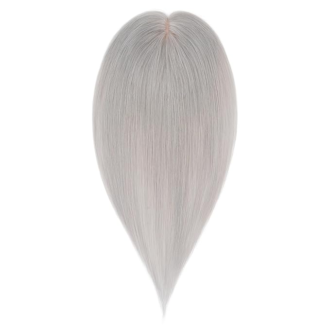Hairro Human Hair Toppers Free Parted, 3.5x4.7" Base Hand-wovened 100% Real Hairpieces, with Invisible Clips-in for Women, for High Hairline/Adding Volume on Top, 12 Inch Grey