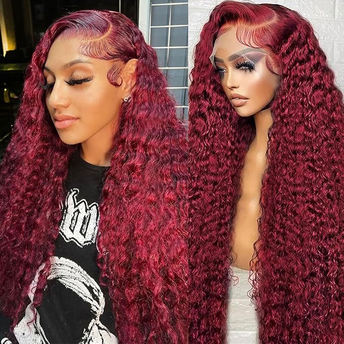BVLBVL Burgundy Wig Human Hair 30 Inch 99j 13x6 HD Lace Front Wigs Human Hair 250 Density Deep Wave Human Hair Wig Pre Plucked Wet And Wavy No Tangle No Shedding Triple Lifespan 3x