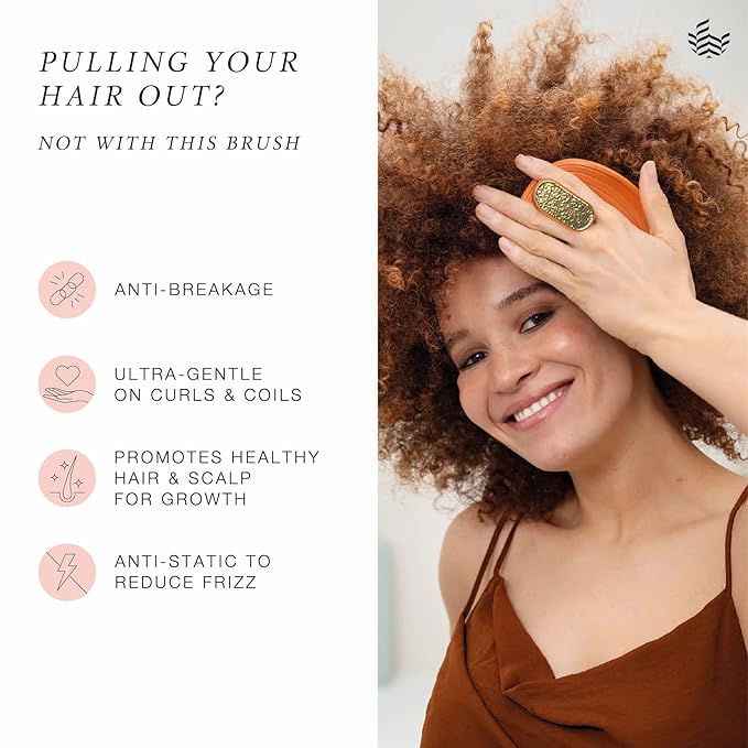 Manta Curls Anti-Breakage Hairbrush – Detangling Brush for Curly & Afro Hair, Gentle Wet & Dry Hairbrush for Women, Orange
