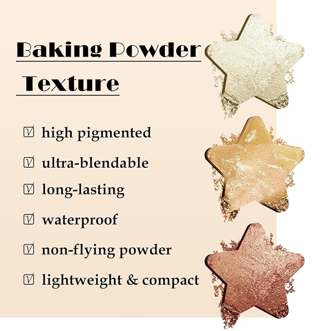 Boobeen 3 Colors Baked Shimmer Highlight & Blush Palette, Powder Palette Facial Bronzers Illuminator Makeup Palette, Lightweight Highlighter Blusher Contour for Cheeks, Lasting Natural Glowing