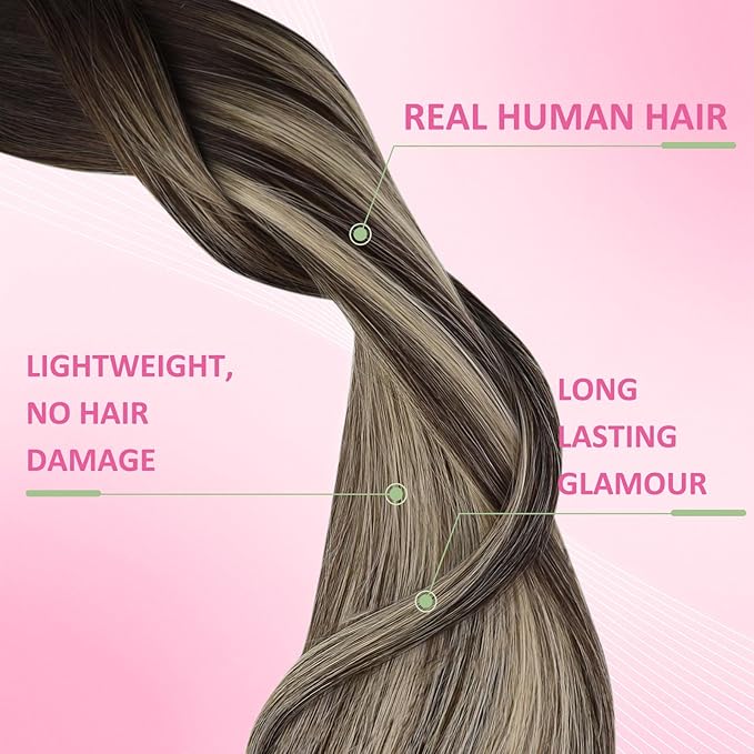 YoungSee Tape in Hair Extensions Real Human Hair Balayage Tape Extensions Human Hair Dark Brown Ombre Blonde with Brown Tape in Extension Real Hair 22 Inch 20pcs 50g Soft Hair Extension