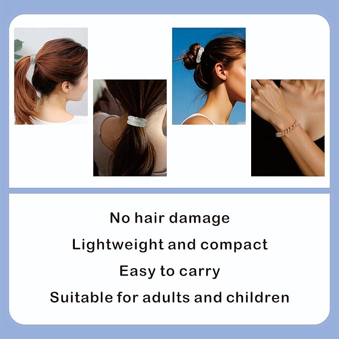 Spiral Hair Ties, 24 Pcs Hair Scrunchies for Women's Hair, Elegant Clear, Brown, Black Hair Ties No Damage Comfortable Non-Slip Elastic Hair Coils for Girls, Kids, and All Occasions