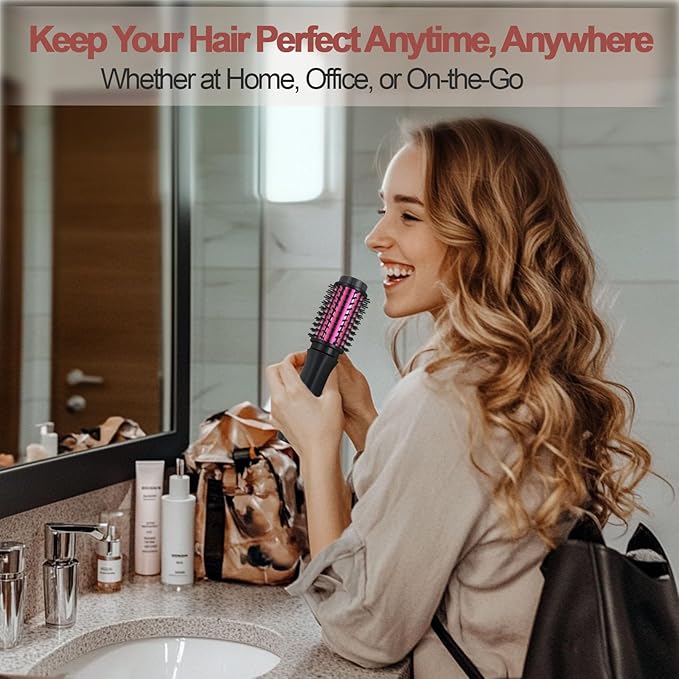 Youbella Cordless Hair Curling Iron Brush, Mini Travel Hot Straightener Comb, 3-in-1 Portable Wave Curling Wand, 1.5″ Ionic Heated Brush, USB Rechargeable Hair Curler, Black – No Automatic Rotation
