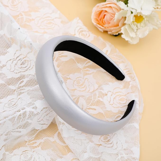 Sliver Wide Headband for Women Soft Leather Padded Headband Fashion Dressy Head Band High Elastic Comfortable Hairband Hair Accessories for Womens Hair