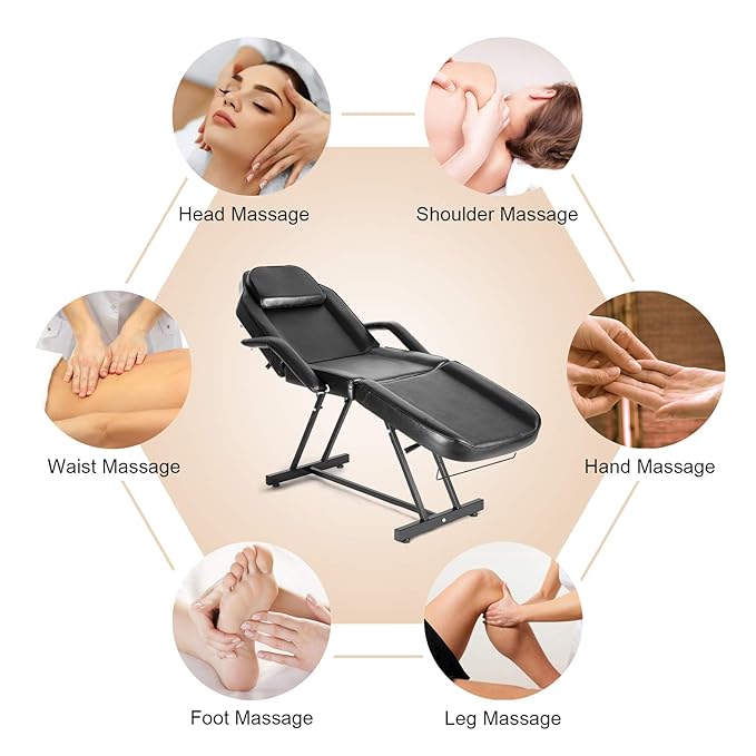 Artist hand Massage Table Adjustable Massage Bed W/Free Barber Stool Spa Bed Salon Massage Equipment Barber Chair Salon Chair (Black)