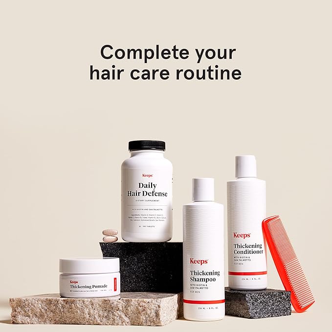 Keeps Daily Hair Growth Supplement for Visibly Thicker, Fuller Looking Hair - Hair Thinning Supplement with Biotin, Saw Palmetto, Vitamins A, B6, B12, C, D & Calcium - Men & Women - 3 Month Supply