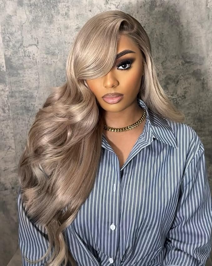Alididi Ash Blonde Wig Human Hair 180% Density Milk Tea Ash Blonde Wig 13x6 Body Wave Hd Thin Lace Front Wigs Human Hair Full And Thicker Pre Plucked Pre Cut Natural Hairline With Baby Hair 20 inch