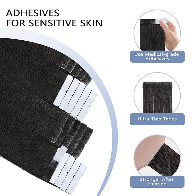 COOKAYU Invisible Tape in Extensions Human Hair, Natural Black Seamless Injected Tape Ins Remy Hair 14Inch 30g 20pcs Straight Invisi Edge Extensions Silky Smooth