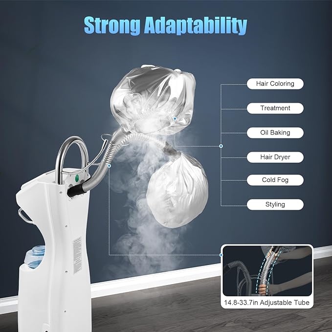 7 in 1 Professional Salon Hair Steamer Dryer 110V Stand Hair Dryer Hooded Treatment Perming Machine with Rolling Base, Floor Hooded Treatment Perming Machine