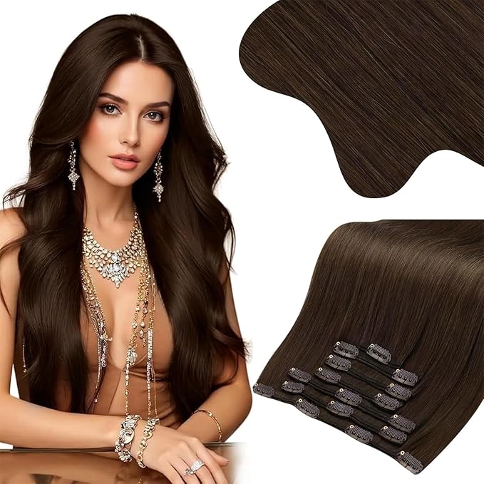 Moresoo Clip in Hair Extensions Real Human Hair Medium Brown Hair Extension Clip ins Remy Human Hair Double Weft Clip in Extensions Medium Brown #4 7pcs/135g 18inch