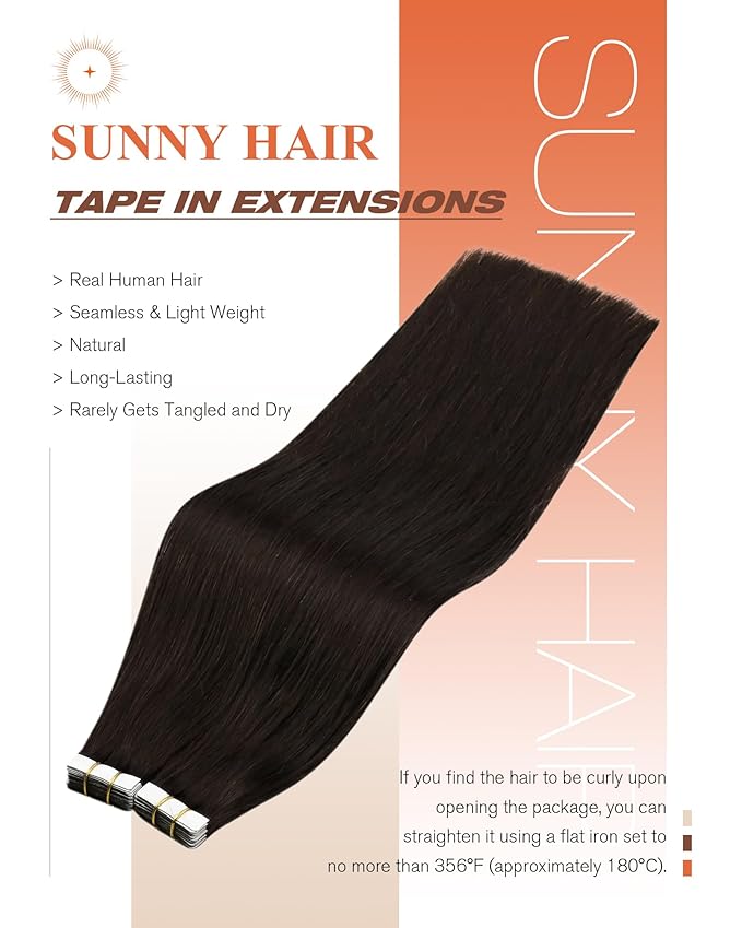 Sunny Hair Tape in Hair Extensions Real Human Hair Invisible Remy Hair Extensions Tape ins for Women Darkest Brown 24 inch 20Pcs 50G