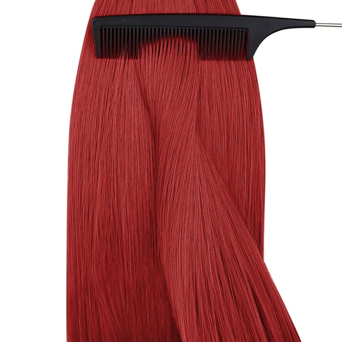 YoungSee Nano Hair Extensions Human Hair Red 18 Inch Nano Extensions Human Hair Colored Nano Ring Hair Extensis Red Nanobeads Hair Extensions Softness Cold Fusion for Festive Gatherings 25g 25s