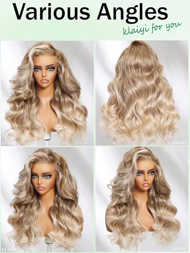 KLAIYI Ombre Ash Blonde Loose Body Wave Pre Everything Glueless 13x4 Lace Front Wigs Human Hair Balayage Precut Pre Plucked Bleached Bye Bye Knots 30S Ready to Wear and Go Wig Beginner Friendly 18Inch