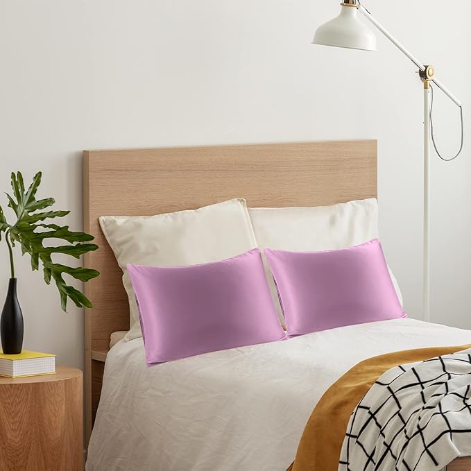 uxcell 2 Pack Silk Satin Pillowcase for Hair and Skin, Cool, Silky, Soft Breathable Pillow Cases Travel Size 14x20 Inch Sateen Pillowcase Mauve with Envelope Closure