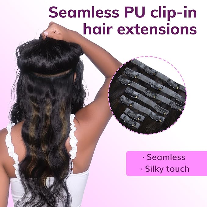IDN BEAUTY Seamless Clip In Hair Extensions Human Hair Body Wave 150g 1B/6/1B Balayage Natural Black to Chestnut Brown Remy Hair Seamless Clip Ins For Black Women PU Invisible Edge 22 Inch 9pcs
