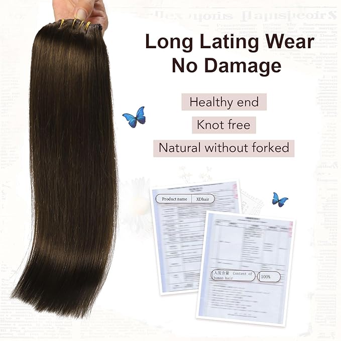 XDhair Clip in Hair Extensions Real Human Hair, 120G 6 Pcs Human Hair Clip in Extensions,Dark Brown Hair Extension Silky Straight #2 18 Inch