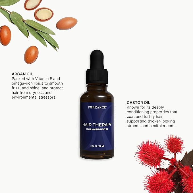 PUREANCE Hair Therapy - Hair Growth Oil for Dry & Frizzy Hair - Scalp Serum for Women & Men - With Aloe Vera Gel, Castor, Argan, Black Seed, Rosemary & Peppermint Essential Oils & More - 2 Fl OZ