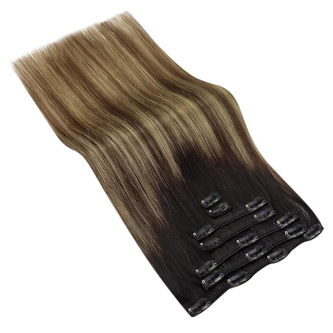 Ve Sunny 24 Inch Hair Extensions Real Human Hair Clip ins Balayage Clip in Hair Extensions Remy Hair Extensions Clip ins for Daily Use 120g
