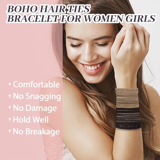 JIIRS 20PCS Boho Hair Ties,Elastic Bracelets,Elastic Hair Ties, Hair Bands For Ponytails,Ponytail Holder for Thick or Thin Hair,Boho Hair Bracelets No-Damage For Daily Life, Sport, Working(Set5)