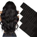 GOO GOO Invisi Edge Tape in Hair Extensions Human Hair, 1B Natural black 20pcs injected with 20pcs classical tape ins, 14inch 100g, Virgin Remy Hair, Natural Look