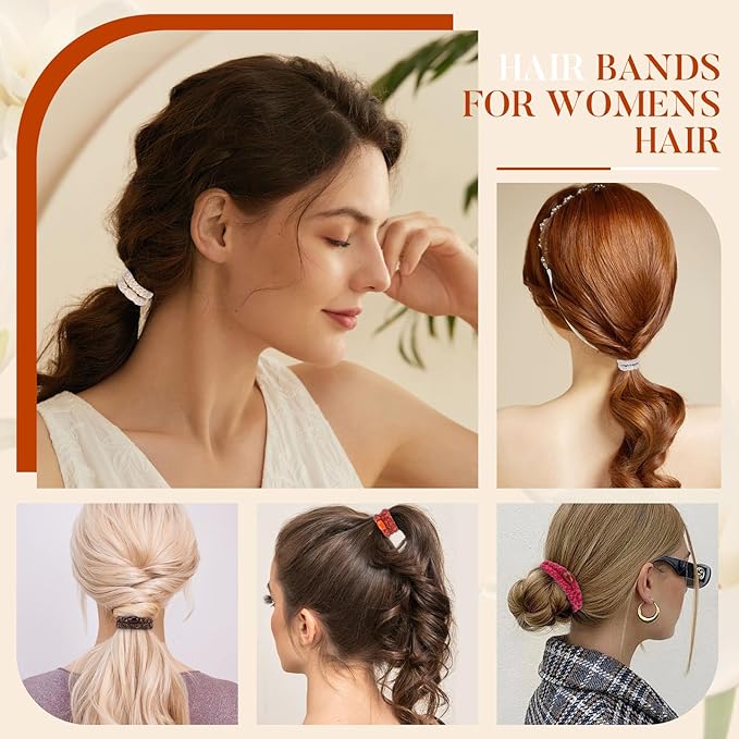Braided Hair Ties No Damage, Soft Plush Hair Elastics, Ponytail Holders & Hair Bands for Women & Girls, Thick Hair, Stretch Wrist Bracelet Ties, Gentle All-Day Hold, Set of 10 - Ember Glow