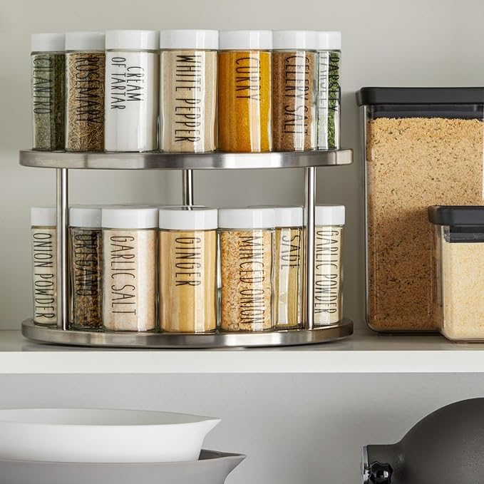 Juvale 2-Tier Lazy Susan Spice Rack Organizer for Cabinet - Stainless Steel Spice Carousel - Pantry & Kitchen Countertop Organizer (10.5 in)