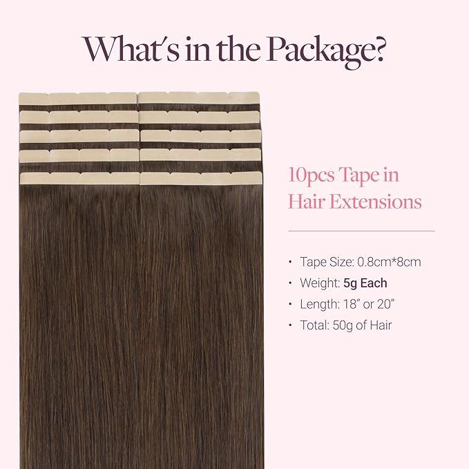 GOO GOO Tape in Hair Extensions Human Hair, 4A Chocolate Brown, 4cm Wide Tape, 18inch 20pcs 80g, Real Human Hair, Seamless Tape in, Instant Length&Volume