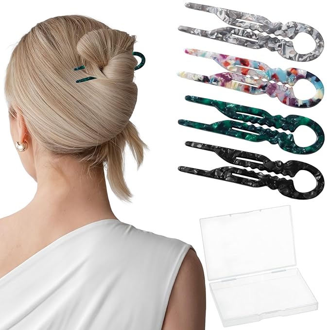 Sunolga 4pcs Prestige French Hair Pins for Women, 4.38" Large, Serrated Anti-Slip Design, Curved Shape for Better Head Fit, Coquette Elegant Hair Accessories for Updos, Chignon, Bun Hairstyles