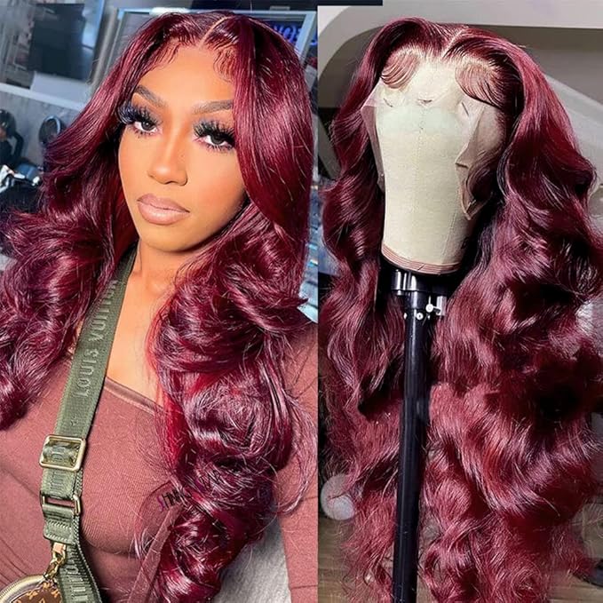 Burgundy Wig Human Hair 13x4 99j Burgundy Lace Front Wigs Human Hair Pre Plucked HD Transparent Lace Frontal Wigs Red Colored Wig 24 Inch