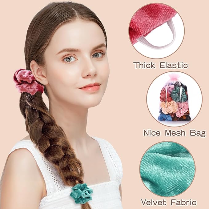 OCATO Birthday Gifts for Women Mom: 24Pcs Velvet Scrunchies Easter Basket Essentials for Adults Girls Elastic Hair Scrunchies for Women Girls Hair Ties Hair Bands Hair Accessories Party Favors