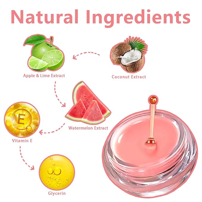 3 Pcs Bee Lip Balm Honey Pot, Coconut Watermelon Apple Lime Lip Mask Overnight, Moisturizing Lip Sleeping Mask, Hydrate Repair Prevent Dry Cracked Lip Exfoliator (Coconut +Watermelon+Apple Lime)